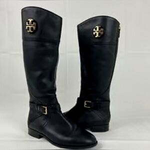 Tory Burch Designer Adeline Riding Boot 20mm Black Leather Size 7.5